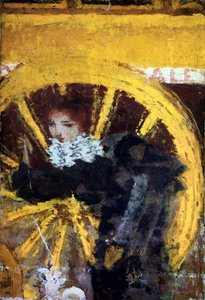 Omnibussi Nuori nainen ja hänen koiransa vaunun pyörien lähellä. Pierre Bonnardin (1867-1947) maalaus 1895 Collection Vicomtesse de Maublanc tekijältä Pierre Bonnard