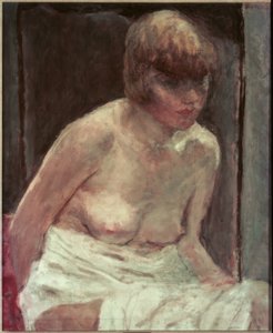 Nuoren naisen ylävartalo valkoisessa kylpytakissa tekijältä Pierre Bonnard