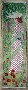 Nainen quadrillea-mekossa Pierre Bonnardin maalaus (1867-1947) 1891 Dim. 1,6x0,48 m Pariisi, museo d