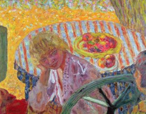 Nuori tyttö raidallisella pöytäliinalla, 1921 tekijältä Pierre Bonnard