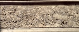 Marignanin taistelu vuonna 1515. Ranskan kuninkaan Francois I:n (1494-1547) sydämen hauta: Pierre Bontempsin matala reliefi (noin 1507-1568)