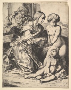Neitsyt polvillaan Kristuksen edessä, 1610-42. tekijältä Pierre Brebiette
