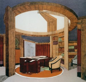 Pierre Chareaun (1883-1950) suunnittelema tutkimuskirjasto (Bureau-Bibliotheque) Ambassade de Francelle, esitelty kansainvälisessä koristetaiteen näyttelyssä Pariisissa vuonna 1925, Ranska, 1900-luku