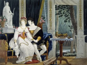 Nuori porvarillinen pari sisustuksessa galantissa keskustelussa - kirjoittanut Pierre Chasselat, deb. 1800-luvulla tekijältä Pierre Chasselat