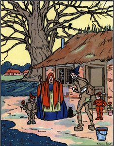 Picrocholen lento, joka tapaa vanhan noidan Kuva Pierre Couselles (kuollut 1938) Francois Rabelais