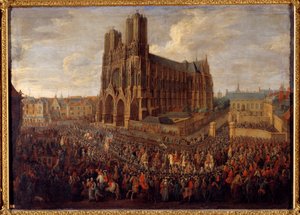 Ludvig XV:n kavalkadi Reimsin luostariin Saint Remyn luostariin 26. lokakuuta 1722 Pierre Denis Martinin maalaus tekijältä Pierre Denis Martin