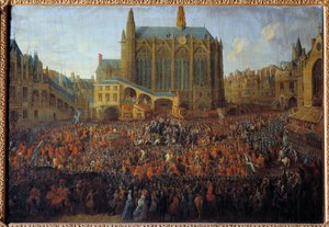Ludvig XV:n lähtö oikeudenistunnon jälkeen, rikkoen Louis XIV:n testamentin, pidettiin Pariisin parlamentin suuressa salissa tekijältä Pierre Denis Martin