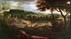 Ludvig XIV (1638-1715) Metsästys Marlyssa ja näkymä Chateau Vieux de Saint Germainiin tekijältä Pierre Denis Martin