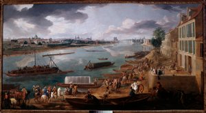 Näkymä Pariisista, otettu Quai de la Rapeelta vuonna 1716 Pierre Denis Martinin (1663-1742) maalaus 1716 Su. 1,7x3,15 m Pariisi, Musee Carnavalet