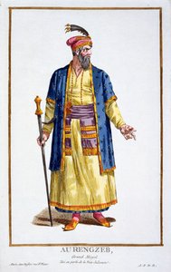 Aurangzeb, Mongolilaumojen suurkhaani Recueil des Estampesista, edustaa les Rangs et des Dignites, kaikkien olemassa olevien asujen puvun mukaan, julkaistu 1780 (käsinvärinen kaiverrus) tekijältä Pierre Duflos