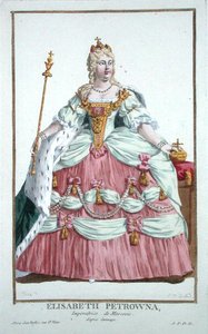 Elisabeth Petrovna (1709-62) Venäjän keisarinna (1741-62) kirjasta "Receuil des Estampes, joka edustaa rivejä ja arvokkaita kaikkien olemassa olevien kansakuntien puvun mukaan", julkaistu 1780 (käsinvärinen kaiverrus) tekijältä Pierre Duflos