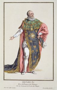 Henri IV (1553-1610) Ranskan kuningas, kirjasta "Receuil des Estampes, joka edustaa arvoja ja arvokkaita kaikkien olemassa olevien kansakuntien puvun mukaan", julkaistiin 1780 (käsinvärinen kaiverrus) tekijältä Pierre Duflos