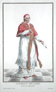 Lorenzo Ganganelli (1705-74) Paavi Clement XIV (1769-74) kirjasta "Receuil des Estampes, joka edustaa arvoja ja arvokkaita kaikkien olemassa olevien kansakuntien puvun mukaan", julkaistiin 1780 (käsinvärinen kaiverrus) tekijältä Pierre Duflos