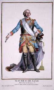 Maurice of Saxony (1696-1750) teoksesta "Receuil des Estampes, Representant des Rangs et les Dignites, kaikkien olemassa olevien kansakuntien puvun mukaan", julkaistu 1780 (käsinvärinen kaiverrus) tekijältä Pierre Duflos