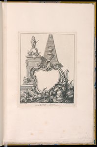 Cartouche palkinnoilla, patsas ja pyramidi
