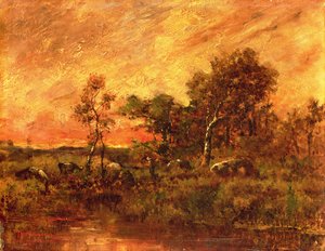 Metsäinen maisema oksienkerääjällä, 1800-luku tekijältä Pierre Etienne Theodore Rousseau