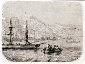 Näkymä Quebecistä 1860-luvulla, kaiverrus Laly (kaiverrus) tekijältä Pierre Eugene (after) Grandsire