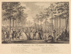 Kävely Pariisin valleilla tekijältä Pierre Francois Courtois after Augustin de Saint Aubin