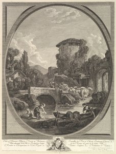 Maisema sillan ja kyyhkysen kanssa, 1700-luku. tekijältä Pierre Francois Laurent