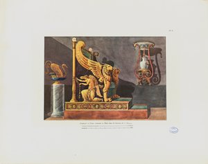 Nojatuoli ja maljakko CD:n talossa teoksesta "Sisustuskoristeiden kokoelma, mukaan lukien kaikki huonekaluihin liittyvä", julkaistu Pariisi, 1801