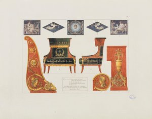 Yksityiskohdat makuuhuoneesta Pariisissa, julkaisusta "Sisustuskokoelma, mukaan lukien kaikki huonekaluihin liittyvä", julkaistu Pariisi, 1801