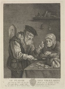 Vanhuuden iloja David Teniers nuoremman maalauksen jälkeen, 1700-luvun puoliväli.