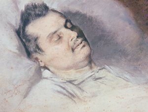 Honore de Balzac (1799-1850) kuolinsängyssä, 15. elokuuta 1850 (pastelli ja liitu paperille)