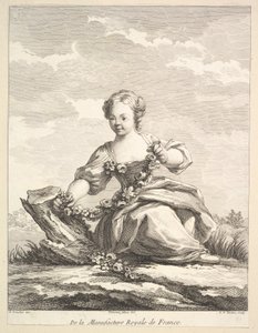 Pikkutyttö, jolla on kukkaseppele, toisesta Figuurikirjasta vuoden 1757 jälkeen.