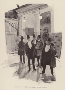 Theatre des Varietes -teatterin edessä, näytösten välissä (kaiverrus). tekijältä Pierre Georges Jeanniot