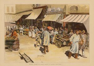 Marchandes de quatre saisons Rue du Faubourg Saint-Denis -kadulla, Pariisi (värilitro). tekijältä Pierre Georges Jeanniot