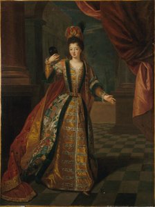 Ranska: Mademoiselle de Nantesin (Louise-Françoise de Bourbon, 1673-1743) muotokuva balanssipuvussa. tekijältä Pierre Gobert