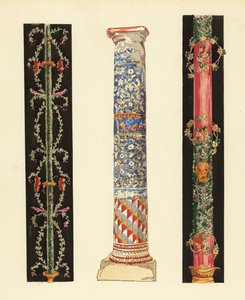 Koristeelliset kynttilänjalka neljänteen pompejilaiseen tyyliin (1,3) ja emalimosaiikkipylväs (2), Pompeji