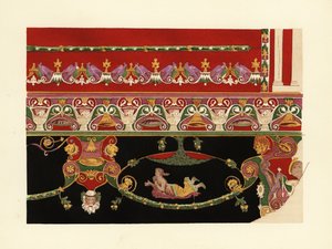 Koristeaiheita seinämaalauksissa Herculaneumissa, kolmannen pompeilaisen tyyliin