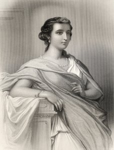 Aspasia of Milet (n. 470-410 eKr.) kuvitus Mary Cowden Clarken teoksesta "Maailman huomioidut naiset", 1858 (kaiverrus)