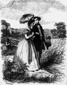 Felix de Vandenesse ja Madame de Mortsauf, kuvitus Honore de Balzacin (1799-1850) Le Lys Dans la Vallee -kirjaan, julkaistu vuonna 1871