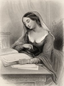 Heloisen (1101-60) kuvitus Mary Cowden Clarken teoksesta "Maailman tunnetut naiset", 1858 tekijältä Pierre Gustave Eugene Staal