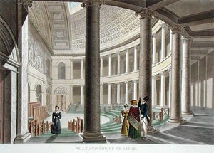 Liegen akatemian sisustus, Pierre Jacques Goetghebuerin teoksesta "Alankomaiden kuningaskunnan merkittävimpien monumenttien, rakennusten ja talojen valinta", J. N. Chevronin kaiverrus, julkaistu 1827 (akvatinta)