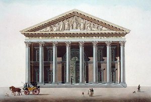 Palais Academique at Gent, Pierre Jacques Goetghebuerin teoksesta "Alankomaiden kuningaskunnan merkittävimpien monumenttien, rakennusten ja talojen valinta", L. Roelandtin kaiverrus, julkaistu 1827 (akvatinta)