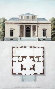 Laekenin maalaistalo, Pierre Jacques Goetghebuerin "Alankomaiden kuningaskunnan merkittävimpien monumenttien, rakennusten ja talojen valinta", julkaistu 1827 (akvatinta)