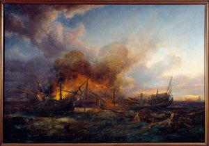 Valvojan taistelu ja Quebec vuonna 1779 Pierre Gilbertin (1783-1860) maalaus 1779 Brest, Musee des Beaux Arts