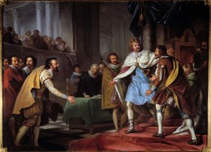 Sullyn herttua (1560-1641) Maximilian of Bethunen suurlähetystö kuningas James I Stuartille vuonna 1603 Ranskan kuninkaan Henri IV:n suurlähettiläs tuli neuvottelemaan Englannin uuden kuninkaan kanssa ja kutsui häntä Hampton Courtiksi 9.9.1603. . Pierre La tekijältä Pierre Lacour