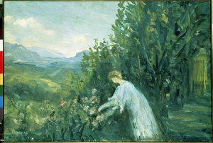 Nainen puutarhassa (Lady in the Garden). Pierre Lapraden (1875-1931) maalaus