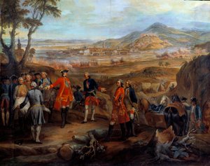Flanderin kampanja (1745-1747): "" Fribourgin piiritys Brisgaussa 11. lokakuuta 1744"" Ludvig XV johtaa sotilasoperaatioita. Pierre Nicolas Lenfantin (1704-1787) maalaus 1700-luvun aurinko. 2,75x2,5 m