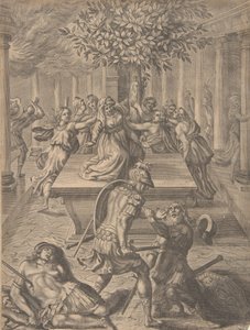 El saqueig de Troia-Pyrrhus matant Príam, abans de 1654. finlandès tekijältä Pierre Lombart