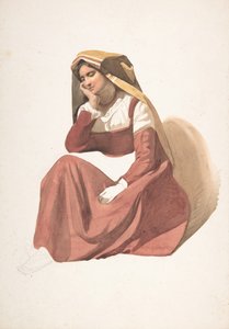 Istuva italialainen talonpoikanainen, 1800-luvun puoliväli.