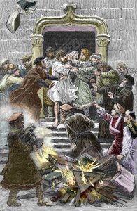 Sokinianismi ja pieni puolalainen kirkko: Krakovan asukkaat polttavat Faustus Socinuksen (Faust Socin tai Fausto Sozzini) (1539-1604) teoksia julkisella aukiolla pakottaen hänet osallistumaan autodafeen vuonna 1598 (sosiinilaisuus ja puolalaiset veljet: