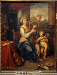 Pyhä Cecile laulaa ylistystä Herralle Pyhä soittaa harppua ja häntä ympäröivät soittimet. Pierre Mignardin (1612-1695) maalaus 1691 Su. 0,74x0,56 m Pariisi, Musee du Louvre tekijältä Pierre Mignard