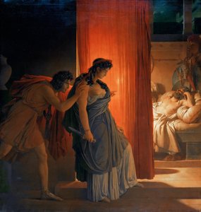 Clytemnestra epäröi ennen kuin tappaa nukkuvan Agamemnonin tekijältä Pierre Narcisse Guerin
