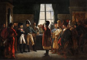 Tsaari Aleksanteri I esittelee Venäjän armeijan kalmykit, kasakat ja baškiirit Napoleon I:lle Tilsitissä