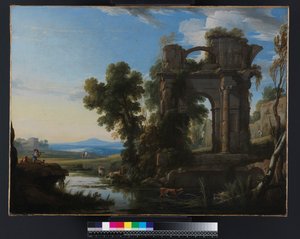 Maisema klassisten raunioiden kanssa, 1640-1645